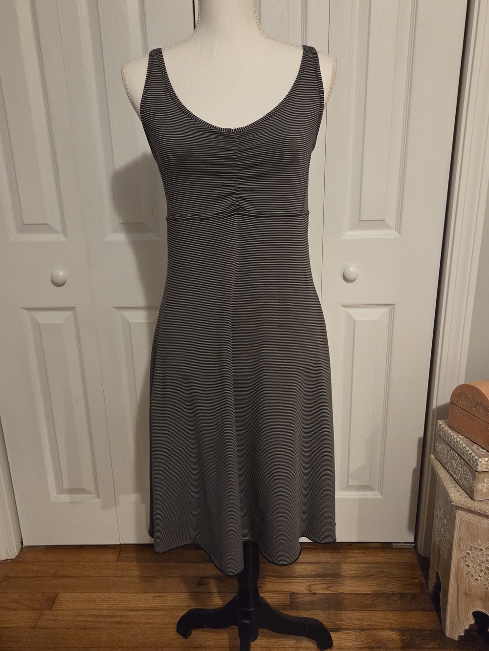 PrAna Striped Gray Sleeveless Midi Dress